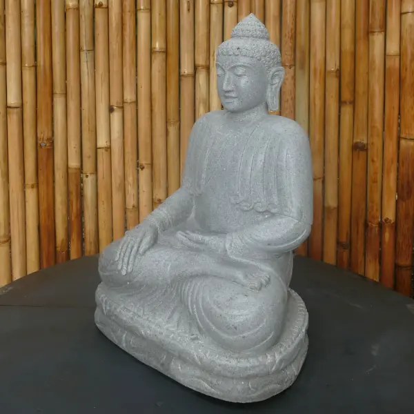 Product image 6 of the product “Seated Buddha made of Riverstone in Bhumisparsha - gesture of touching the earth. 60cm height. ”